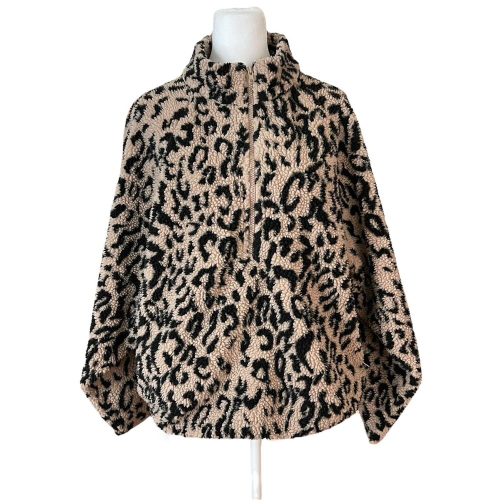 VICI Small Sherpa Pullover Sweater Cheetah Print 1/4 Zip Thick Warm Cozy